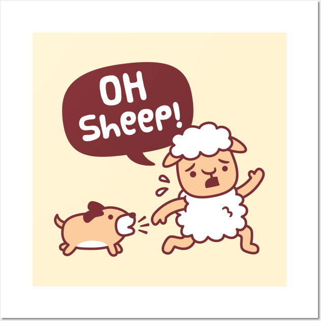 Oh Sheep, Dog Chasing Sheep Funny Wall Art by rustydoodle